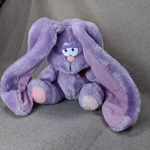 Vintage Russ Berrie Purple Bunny Plush Long Ears Sleepy Eyes Heart 8" Korea 910